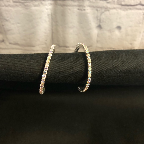 Silver / Multicolored Stones - Loop Earrings - Picture 6 of 7